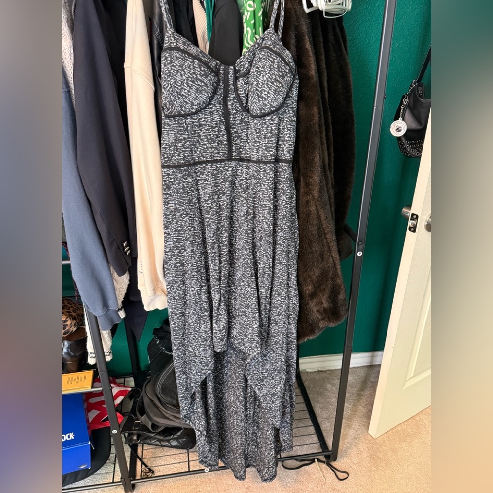 Material Girl Black & White Speckled Asymmetrical Maxi Dress